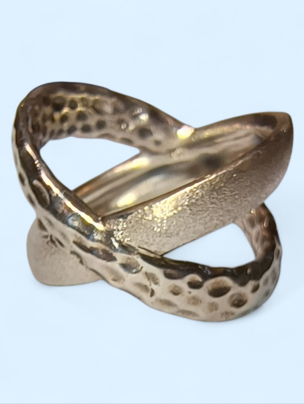 Sterling Silver Matte And Textured Thick Band Crossover Ring